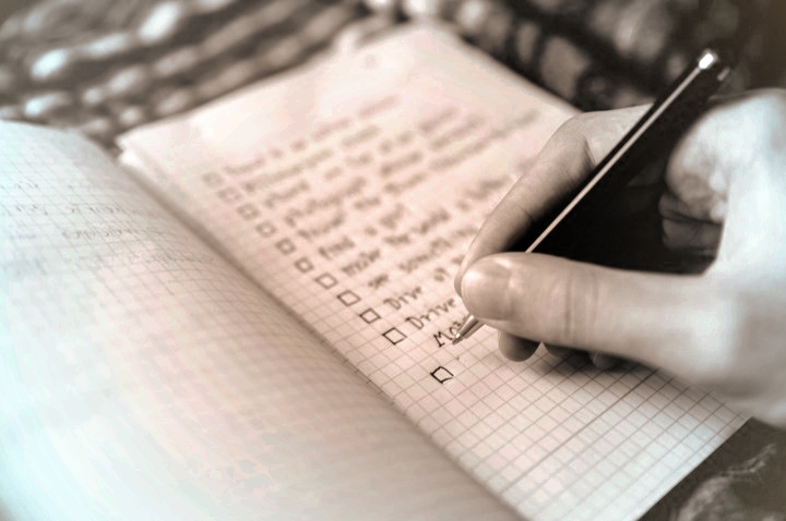 handwritten checklist pictured
